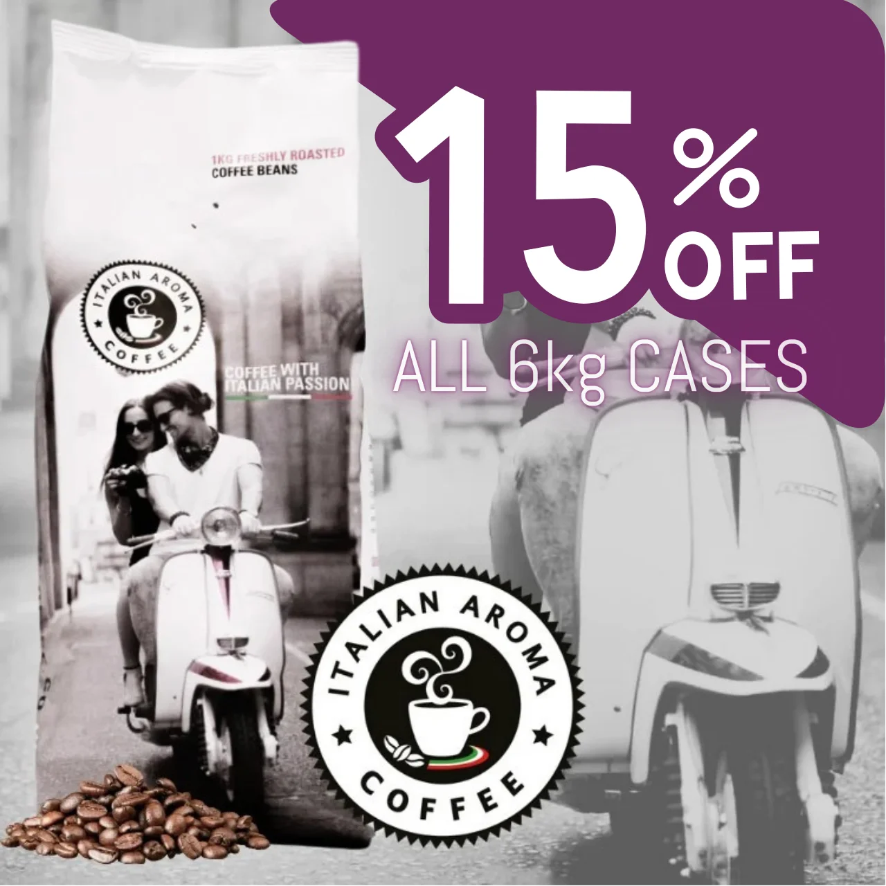 Italian Aroma coffee beans – 1kg or 6kg cases with 15% OFF for cafés, hotels and offices - free delivery