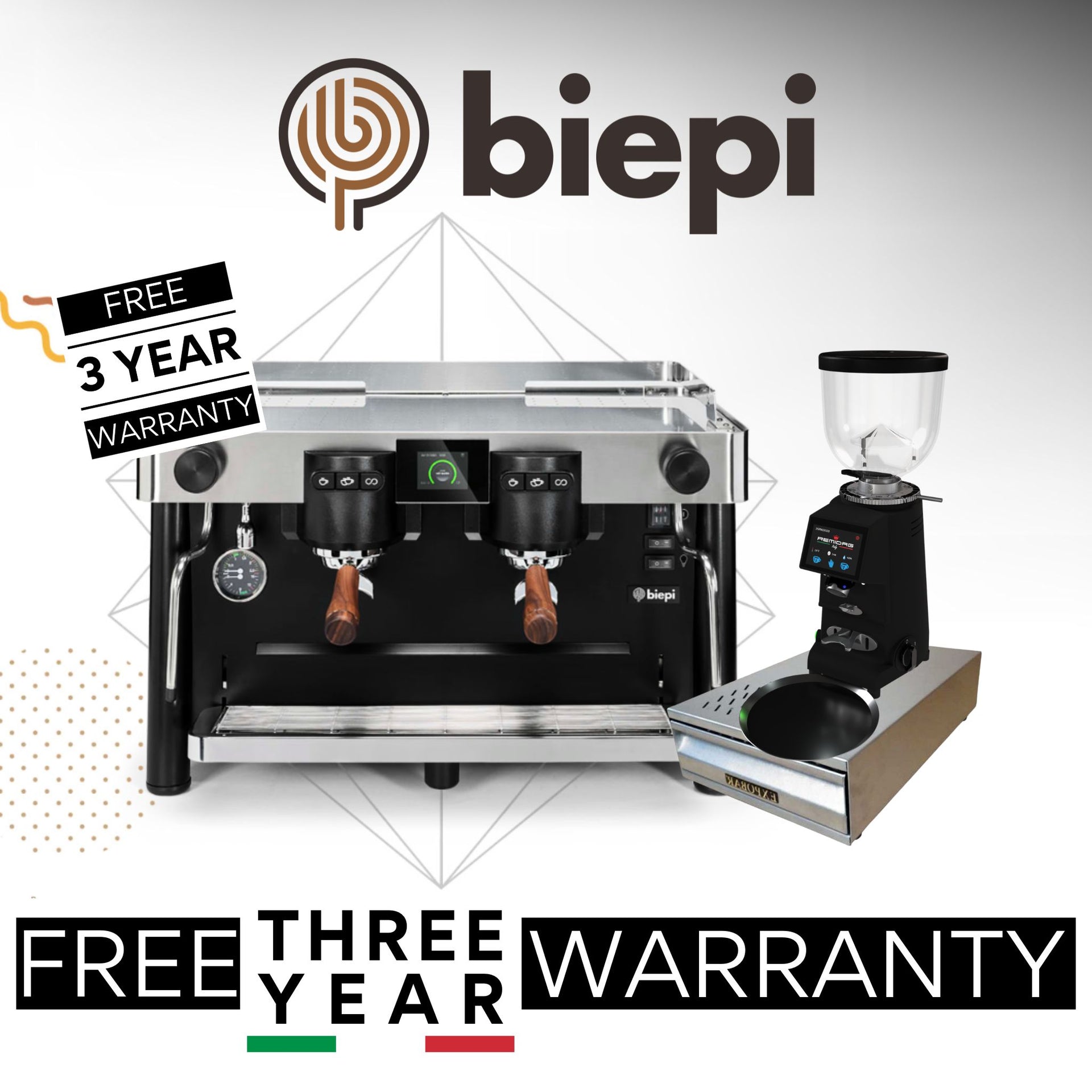 buy or lease Biepi 3 year warranty barista espresso machine packages - huge savings on Italian espresso machines