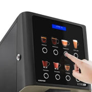 Compact instant office coffee machine with 7 drink options and push-button controls