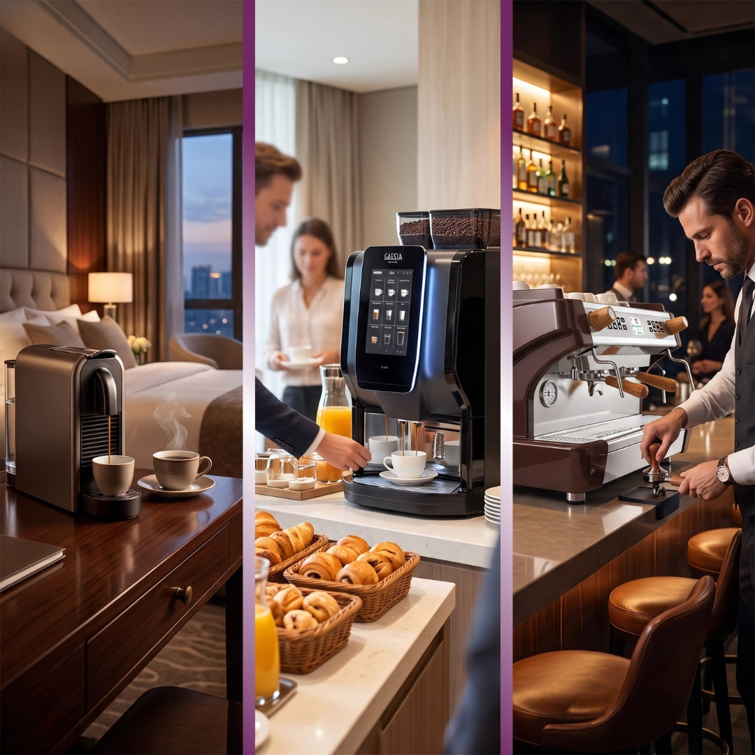 Coffee machines for hotel restaurants, breakfast areas and guest rooms