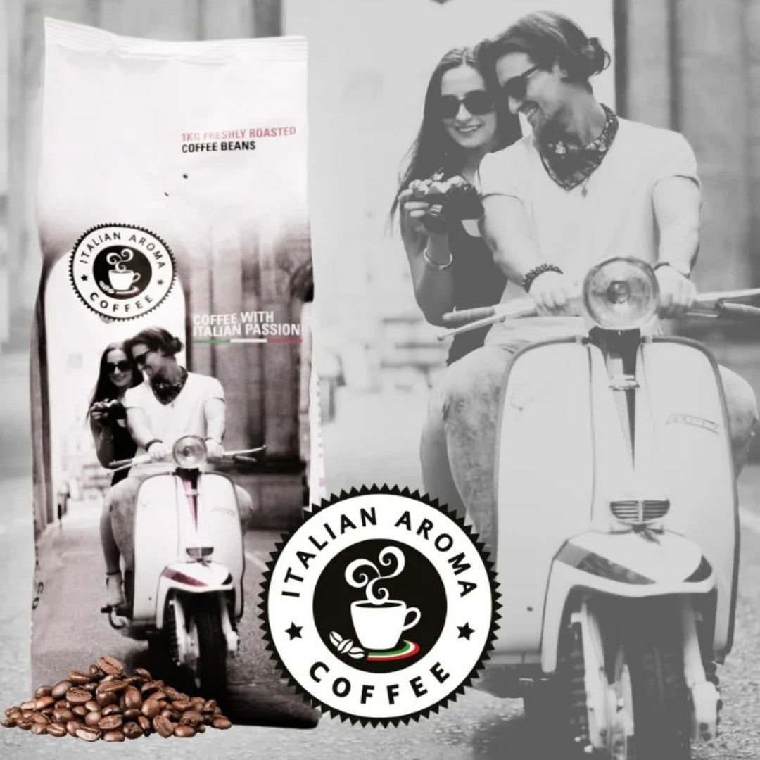 Italian Aroma coffee beans collection featuring premium Italian coffee blends for bean-to-cup and espresso machines, available in 1kg bags and 6kg cases.