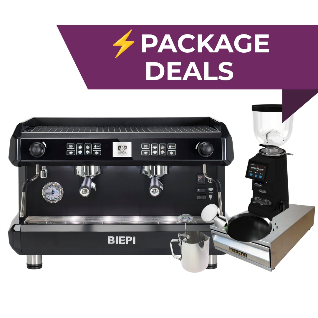 Commercial traditional barista espresso machine package discount deals with grinder and accessories – with 3-year warranty, lease or buy
