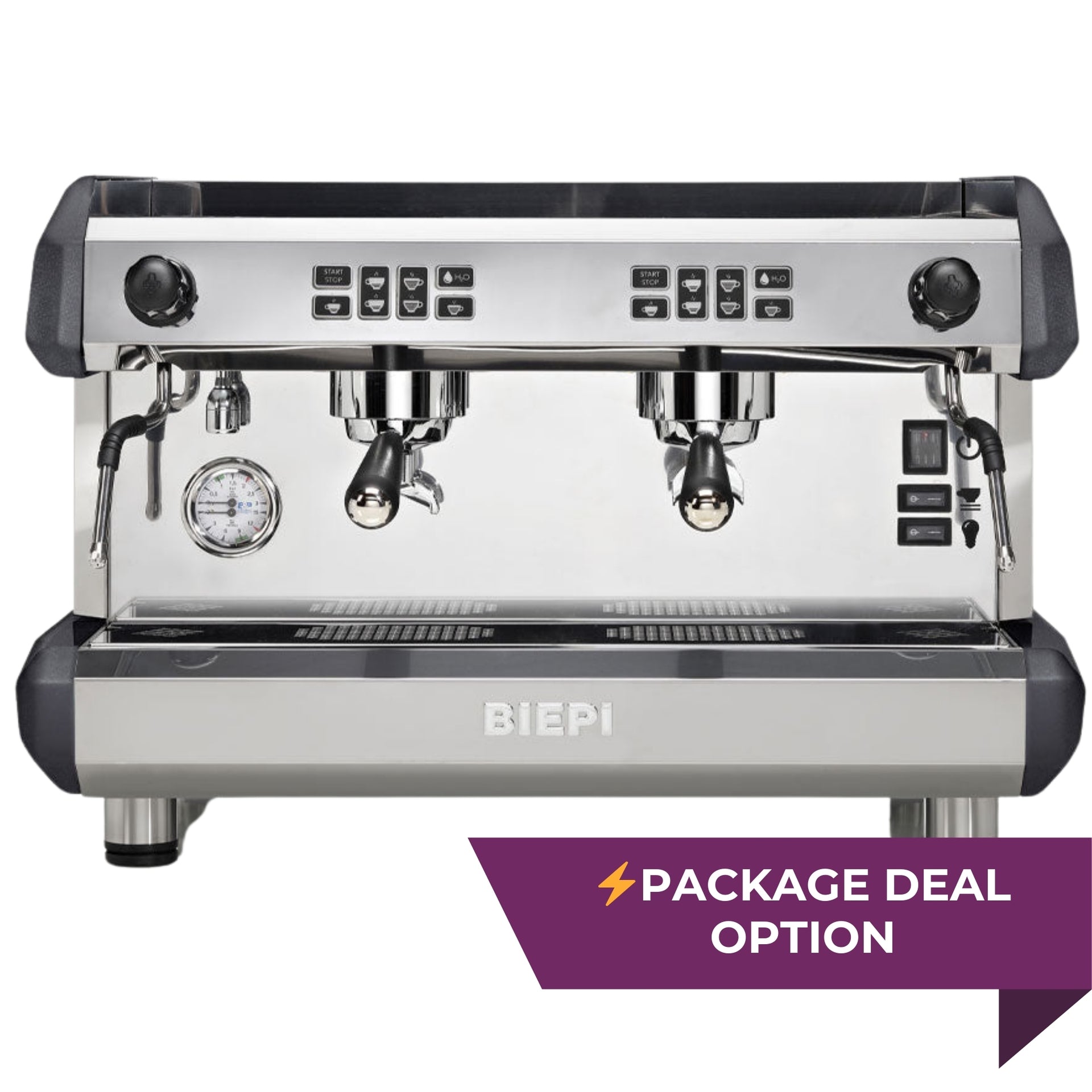 BIEPI MC-E 2-group traditional espresso machine in white or black – buy or lease - package option available