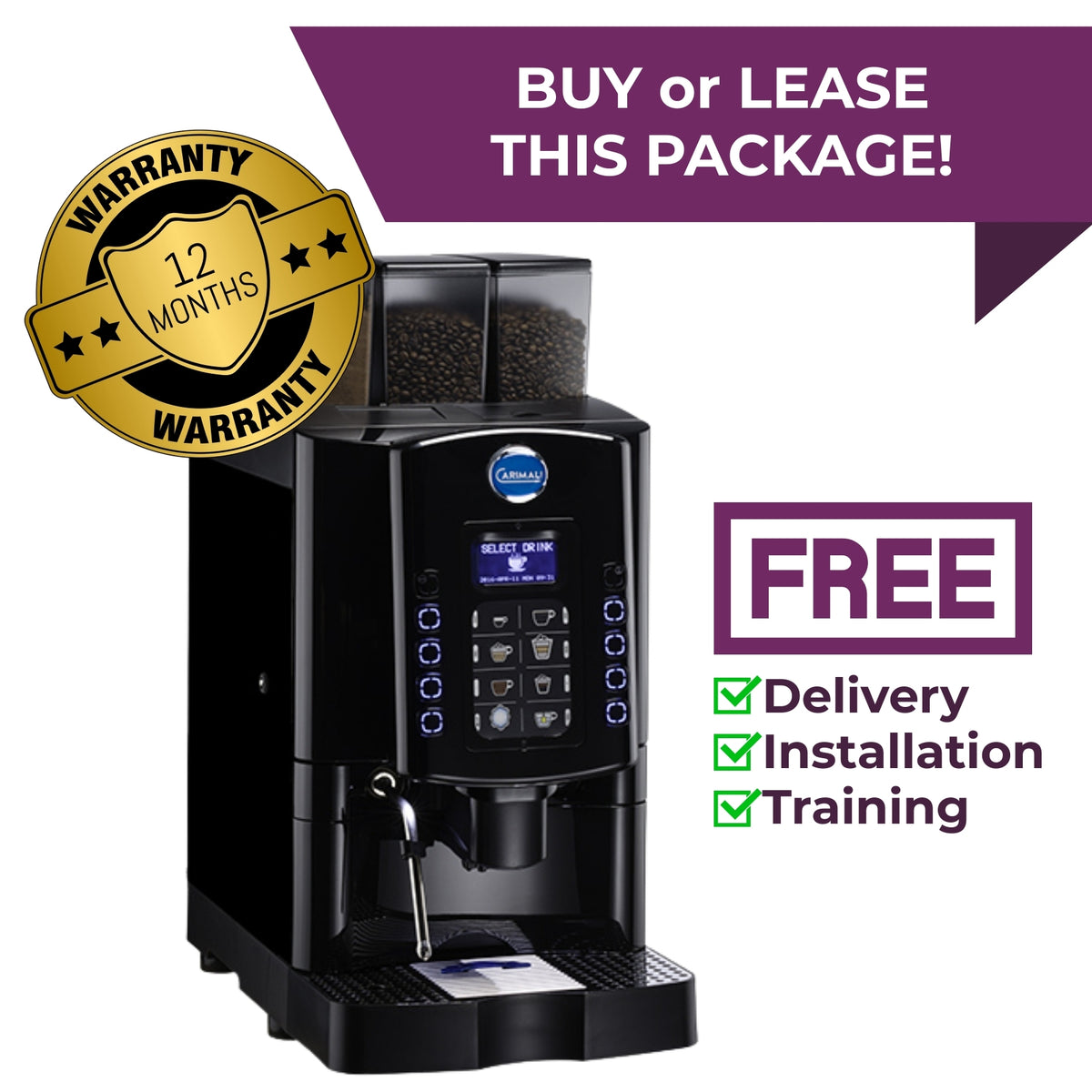 Carimali Armonia Soft commercial coffee machine package deal with installation & training – buy or lease
