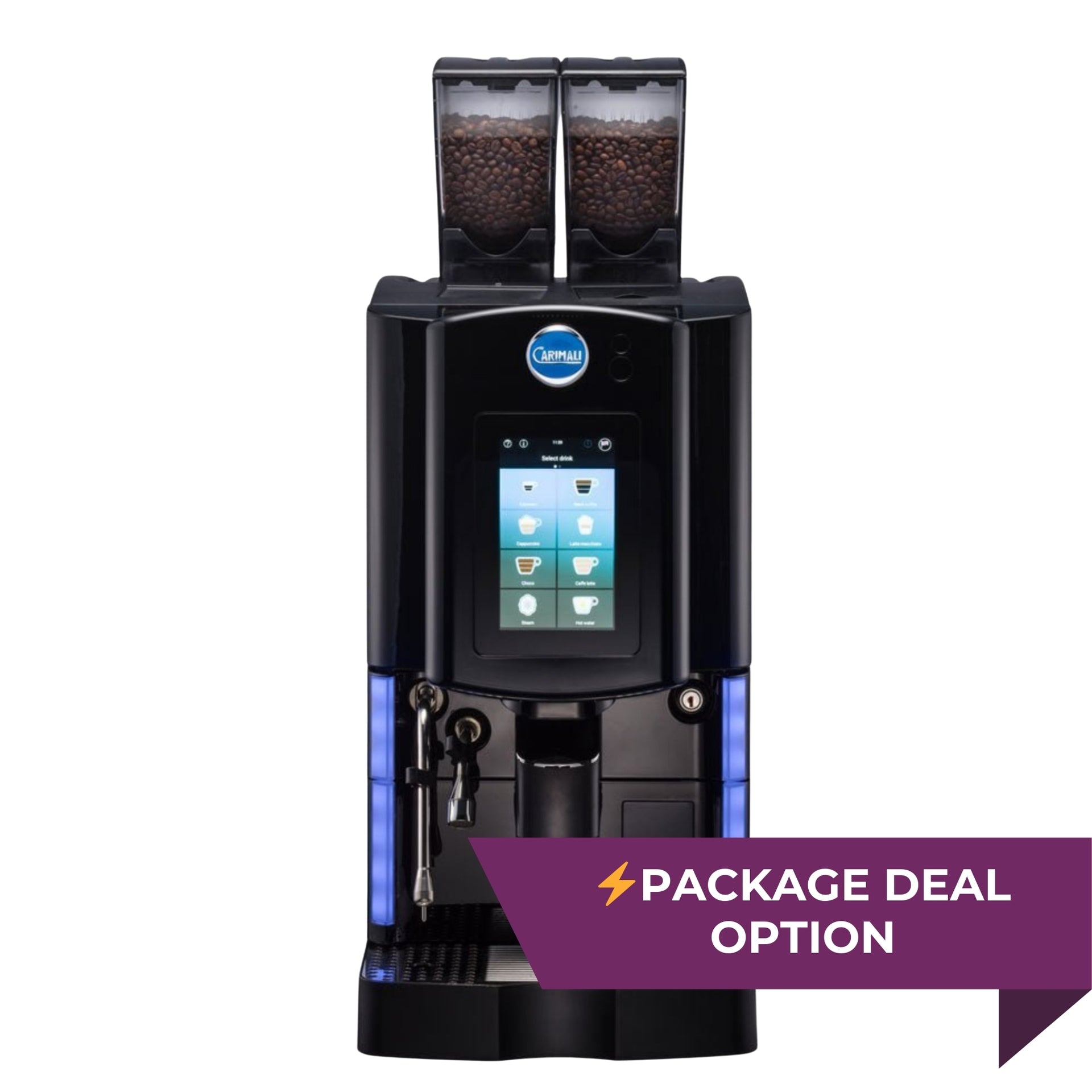Carimali Optima Ultra self-serve coffee machine with touchscreen – buy or lease - package option