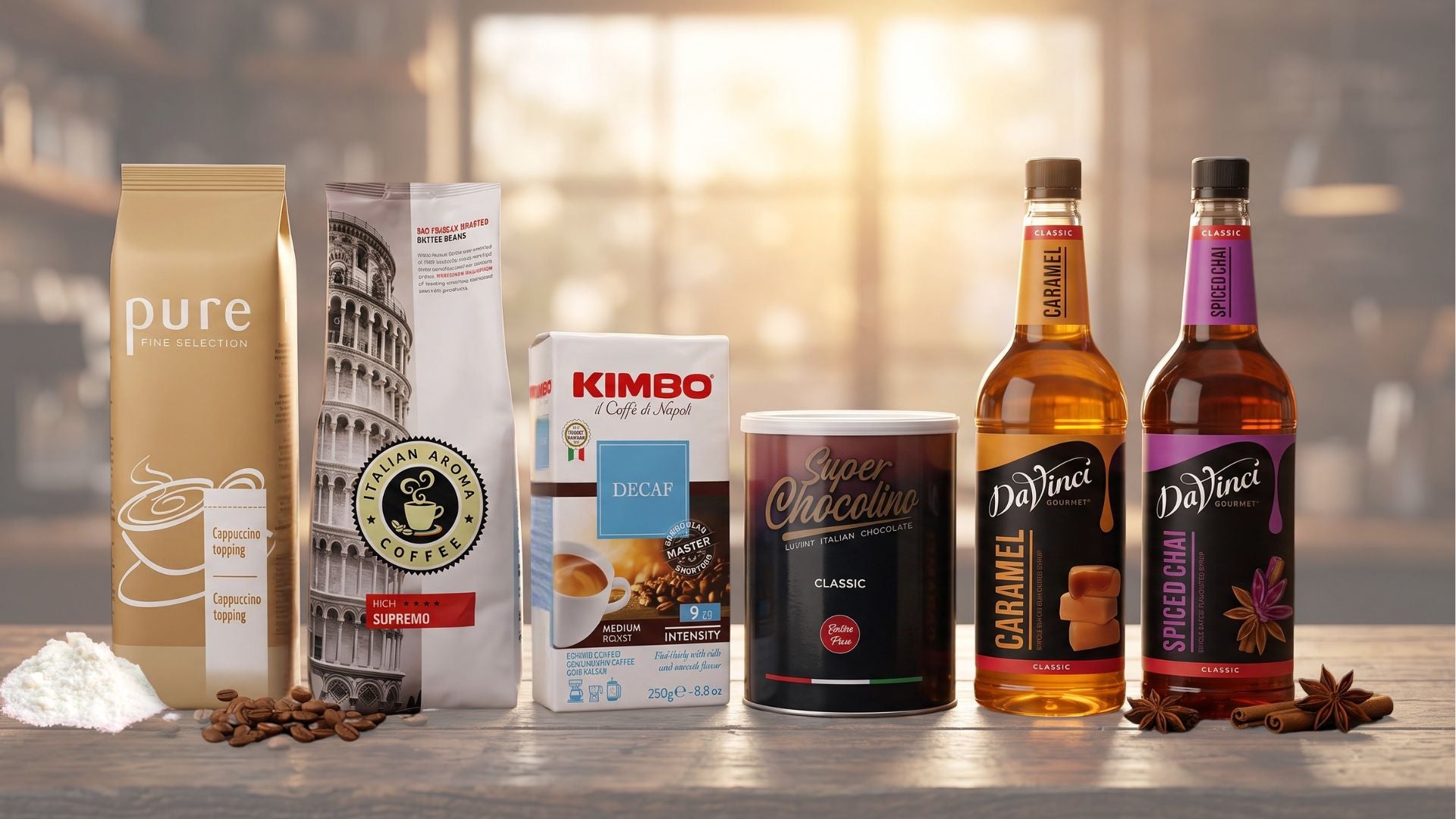 Coffee beans, coffee capsules, syrups, soluble milk and hot chocolate ingredients from StafCo