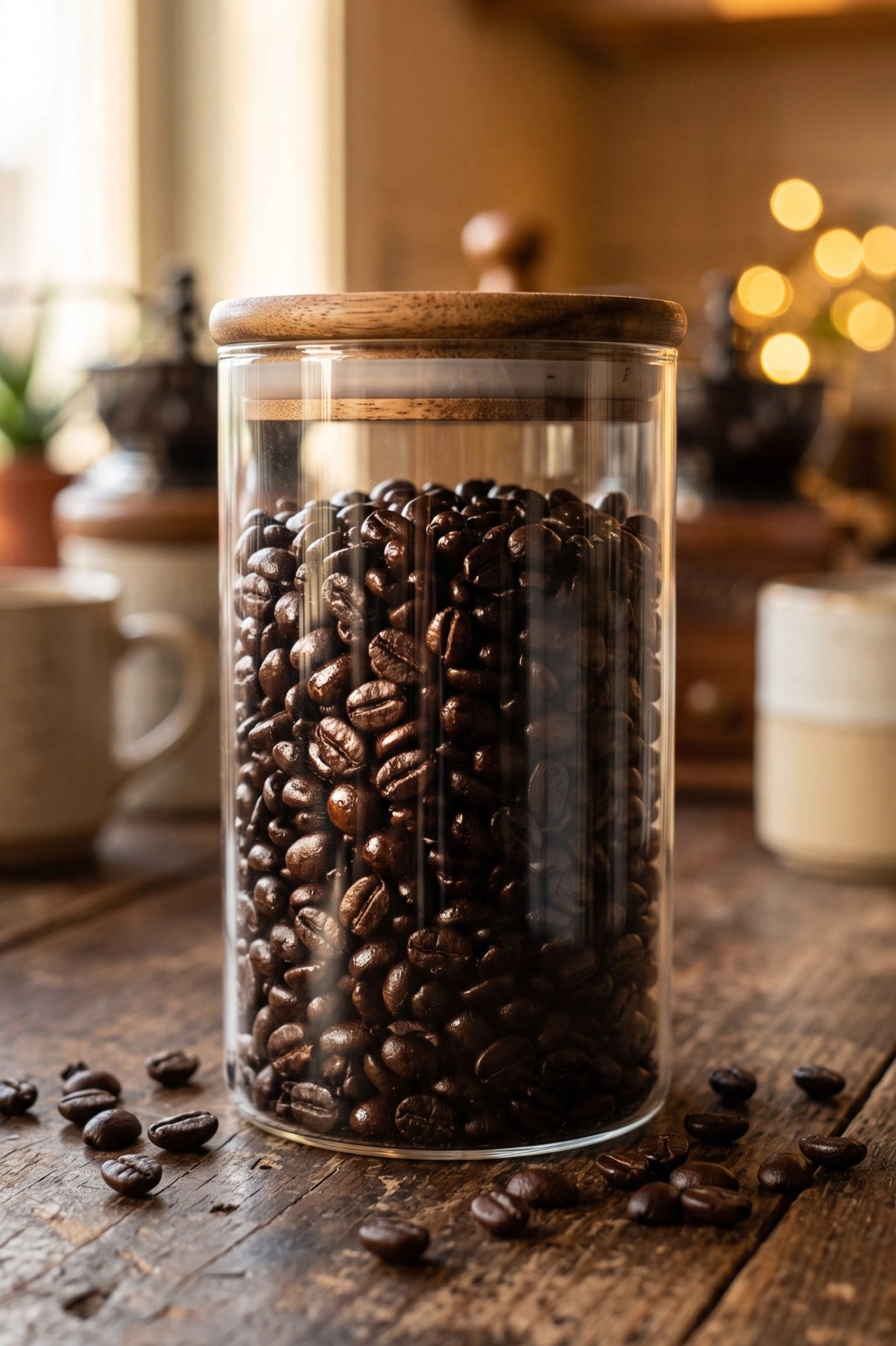 how to keep your coffee beans fresh - whole coffee beans stored in sealed bags and airtight containers away from heat, sunlight and moisture.