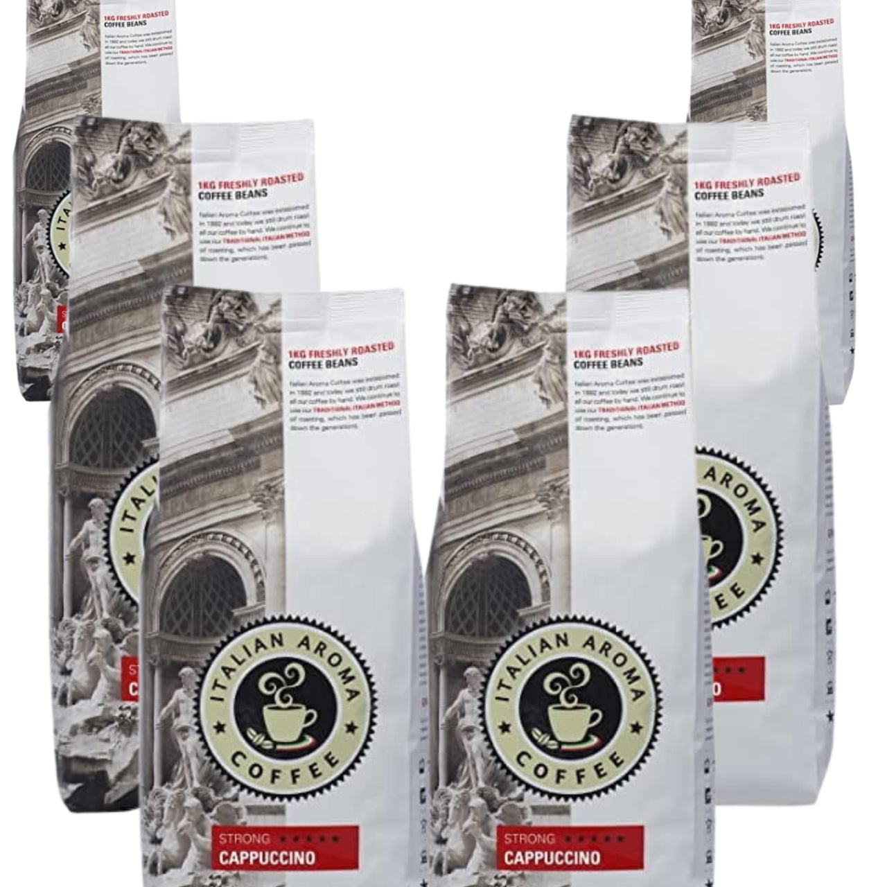 Save 20% with Italian Aroma Cappuccino Coffee Beans 6kg bulk case. Bold espresso roast with rich crema. Perfect for cappuccinos, lattes and espresso.