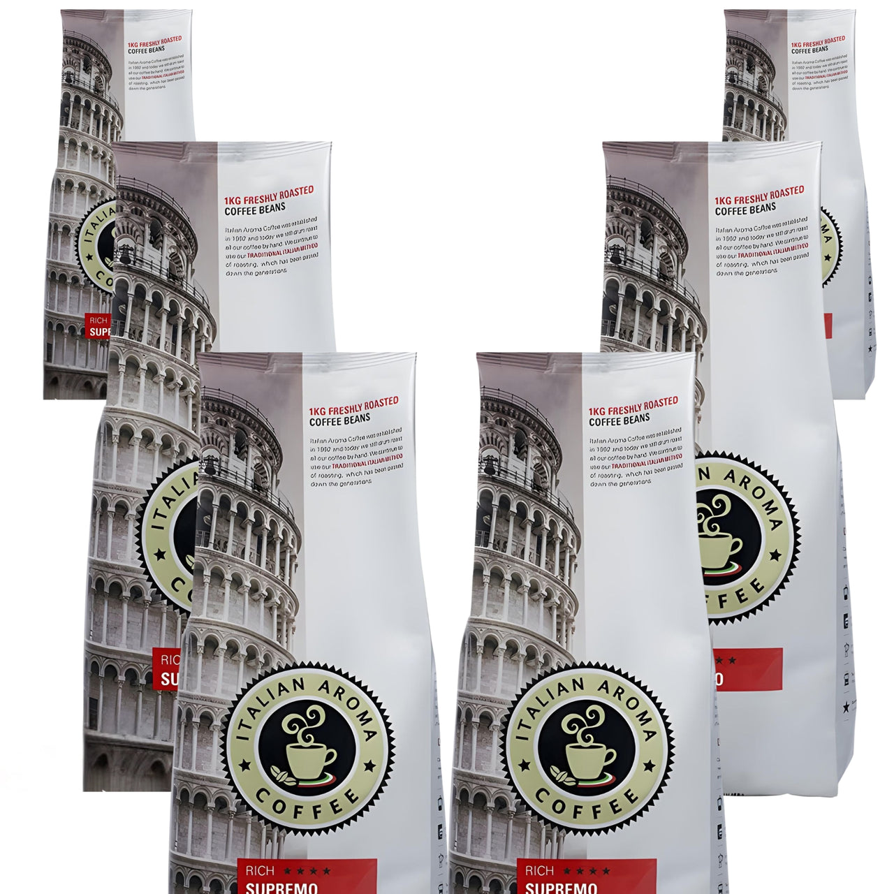 Italian Aroma Supremo coffee beans 6 x 1kg bags – 20% OFF bulk discount