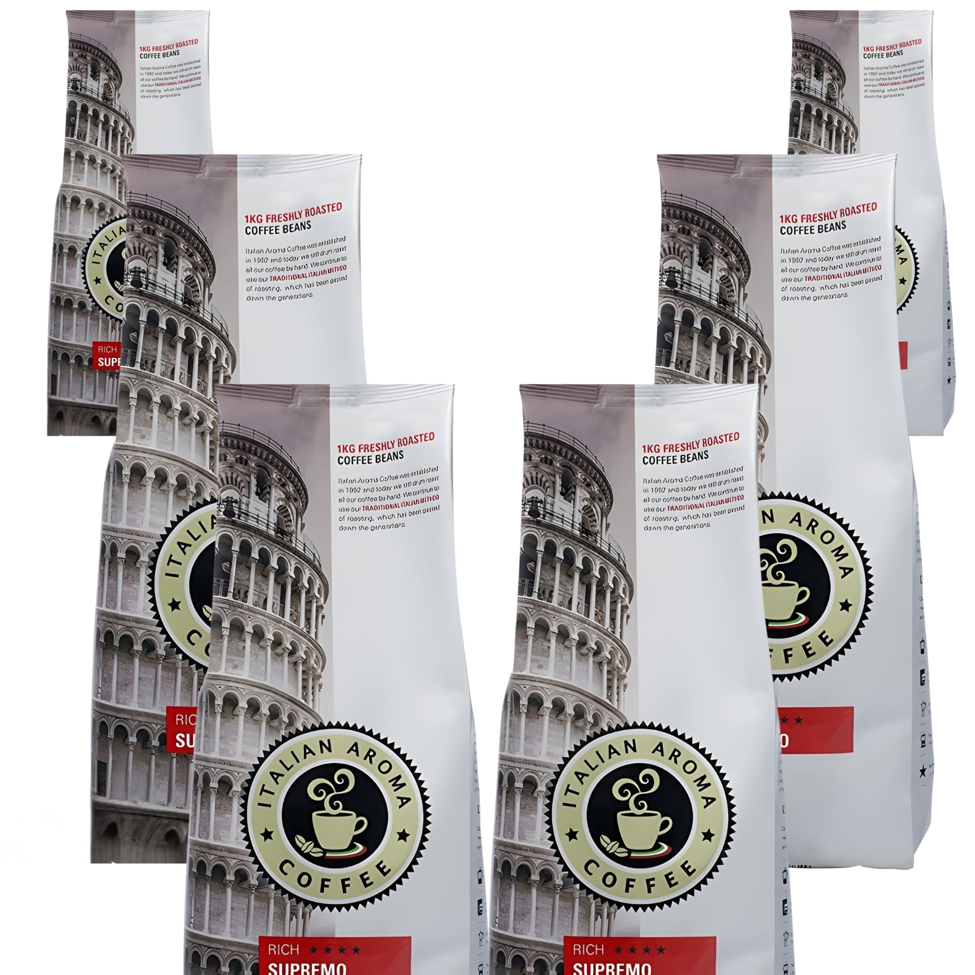 Italian Aroma Supremo coffee beans 6 x 1kg bags – 20% OFF bulk discount