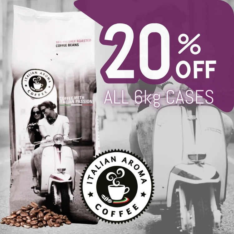 Italian Aroma coffee beans – 1kg or 6kg cases with 20% OFF for cafés, hotels and offices - free delivery