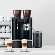 JURA GIGA X8 Gen II bean-to-cup coffee machine - pictured with the Jura Wireless Cool Control 2.5L coffee milk fridge