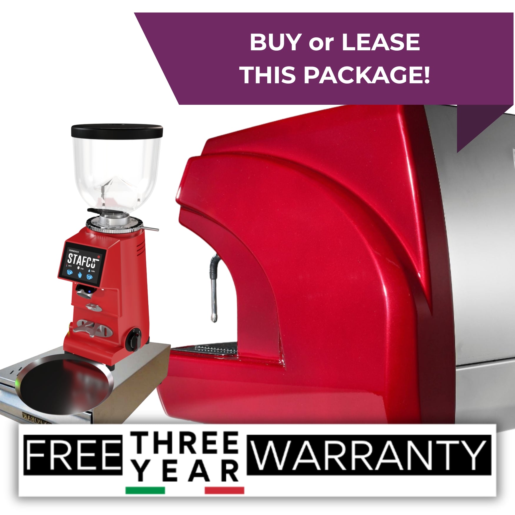MC-1 Barista Pro 3 Group espresso machine package deal in red – buy or lease