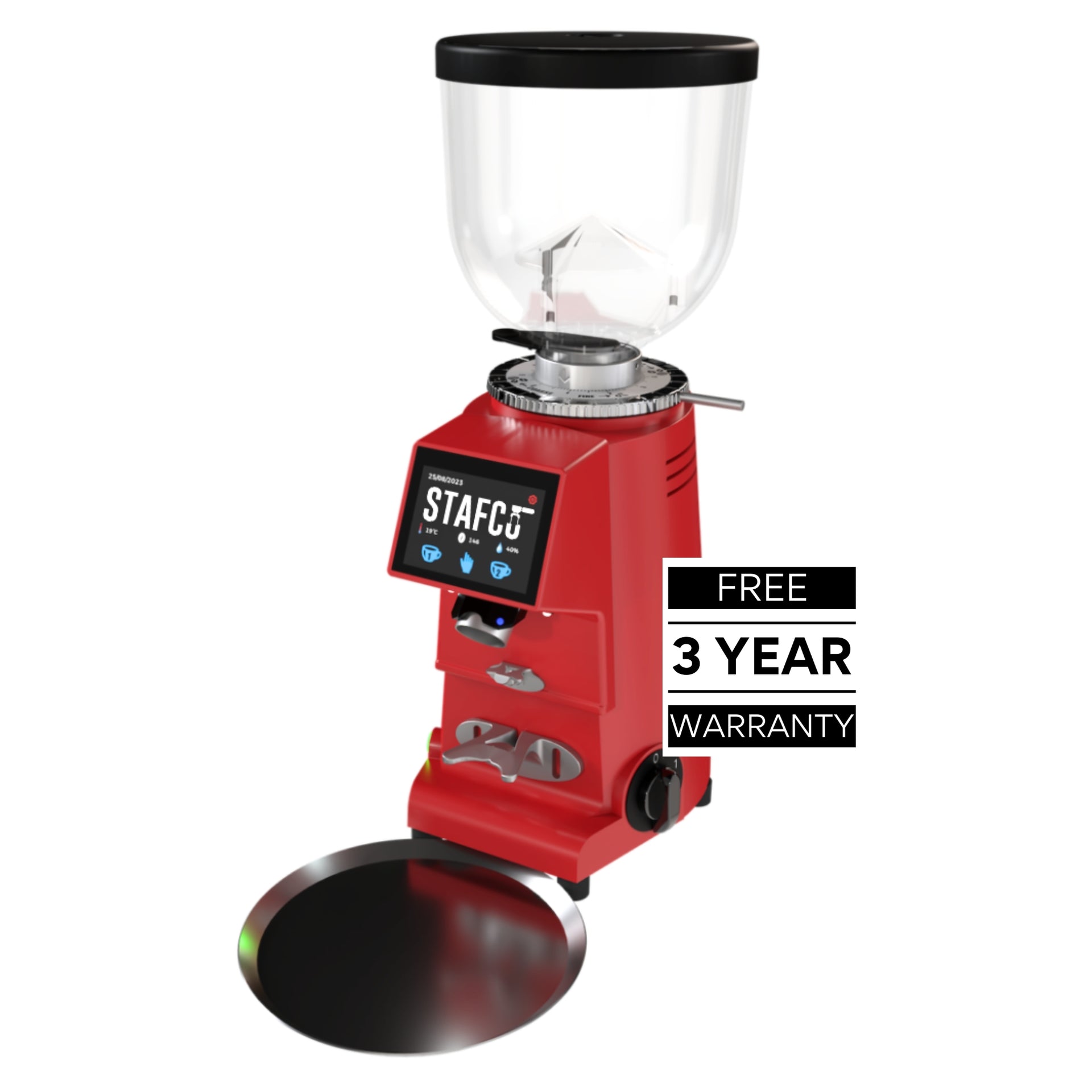 Remidag RD64 PRO commercial on-demand coffee grinder - in red with 3 year warranty