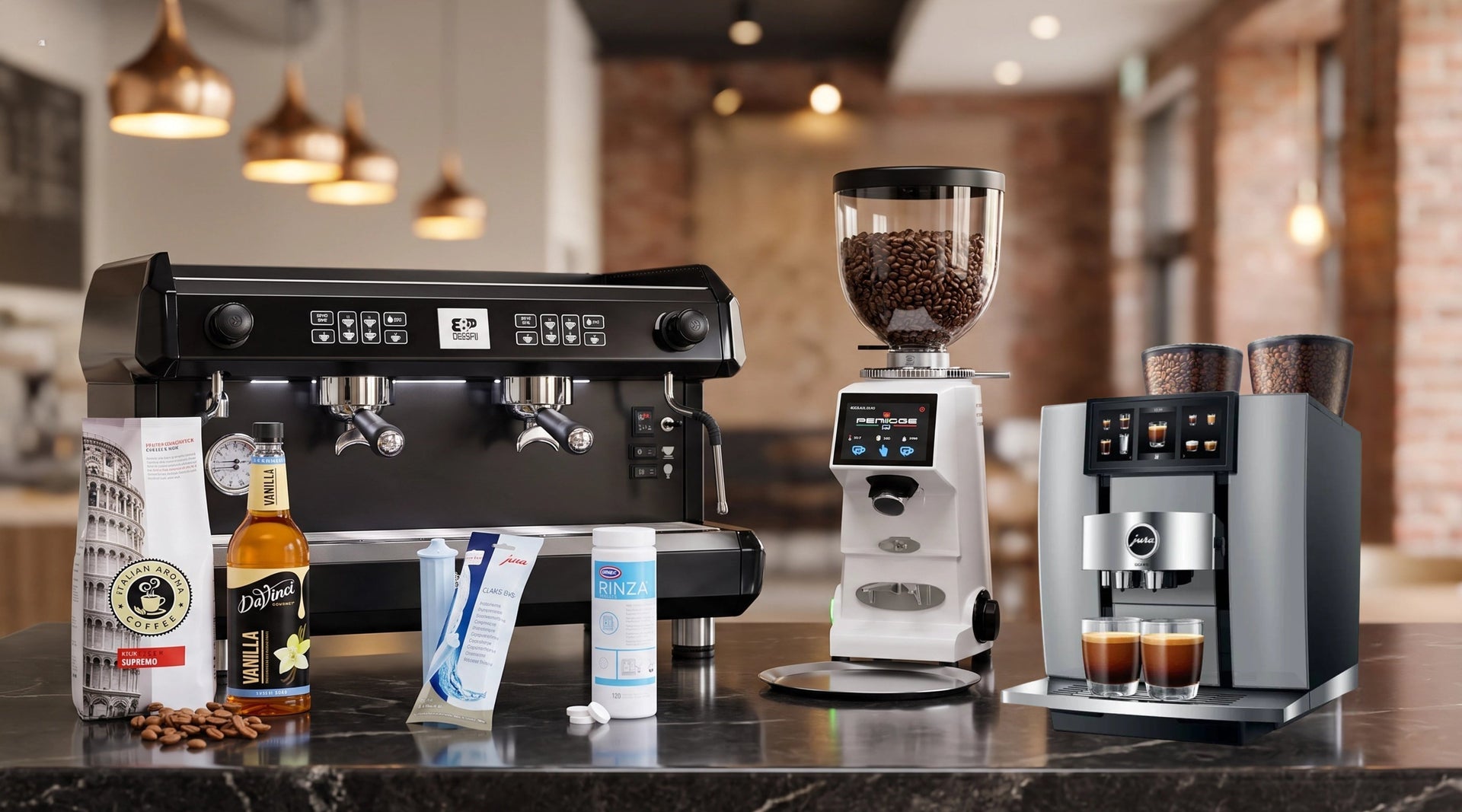 Commercial coffee machines, grinders, coffee beans and cleaning products supplied by StafCo.