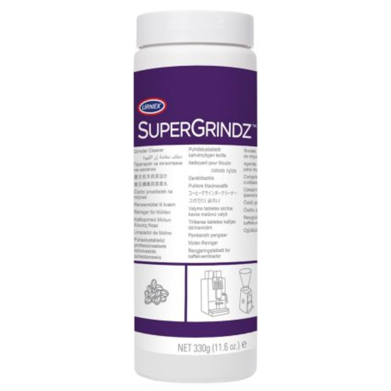Urnex SuperGrindz 330g coffee grinder cleaning tablets – safe cleaner for grinders and superautomatic machines