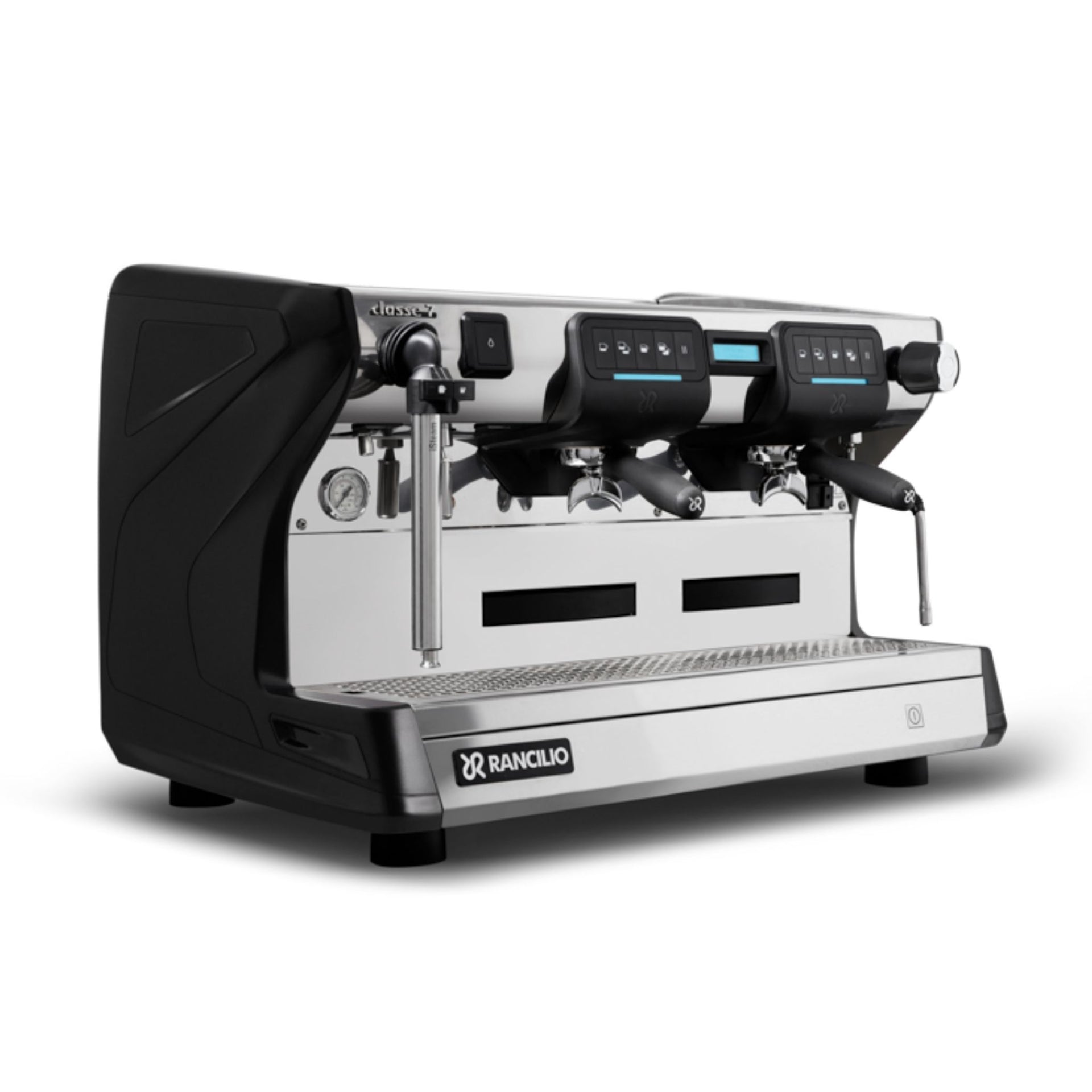 Rancilio Classe 7 USB Tall 2 group commercial barista espresso machine -front-side profile - black
