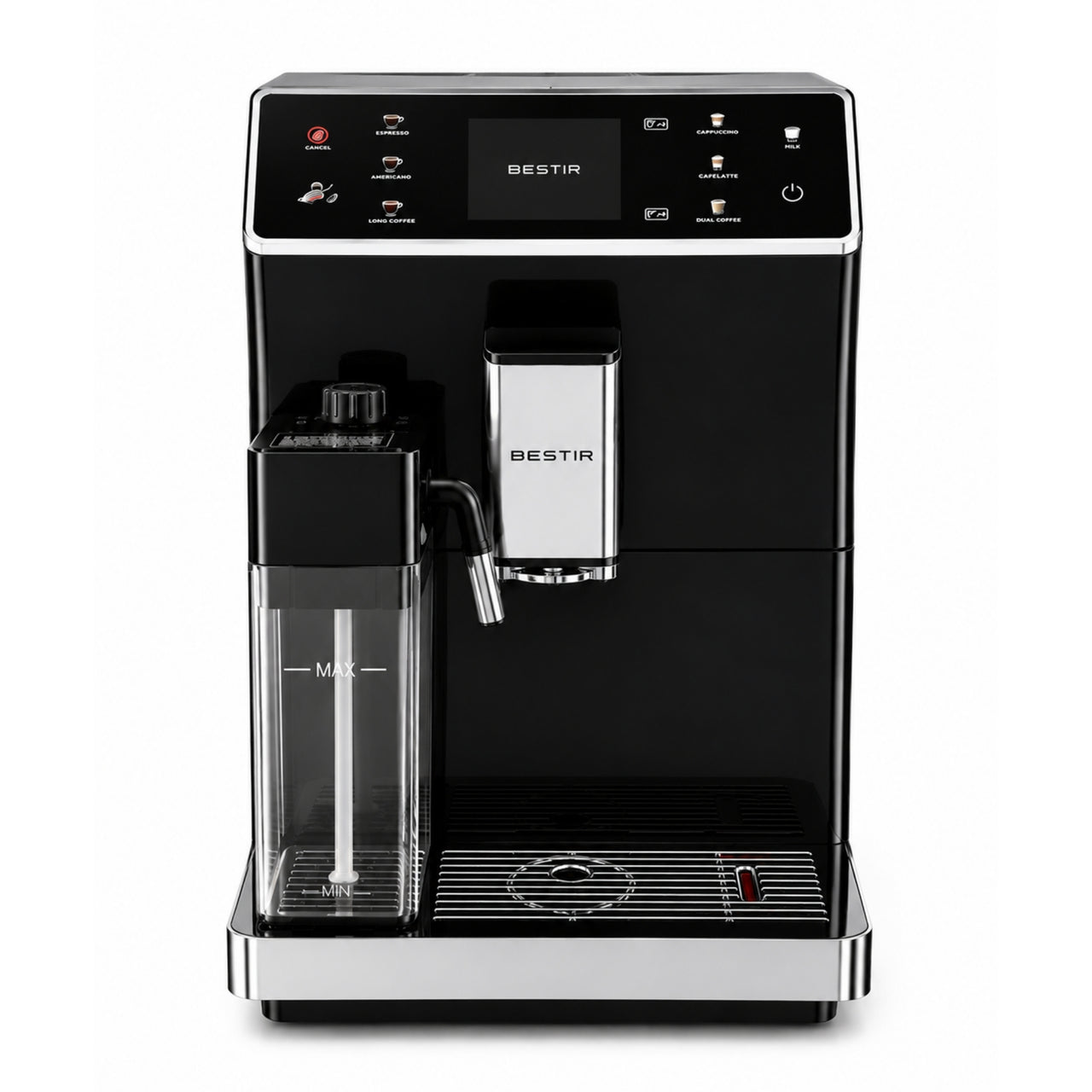 Bestir BM20 compact commercial coffee machine with automatic fresh milk system and decaf chute