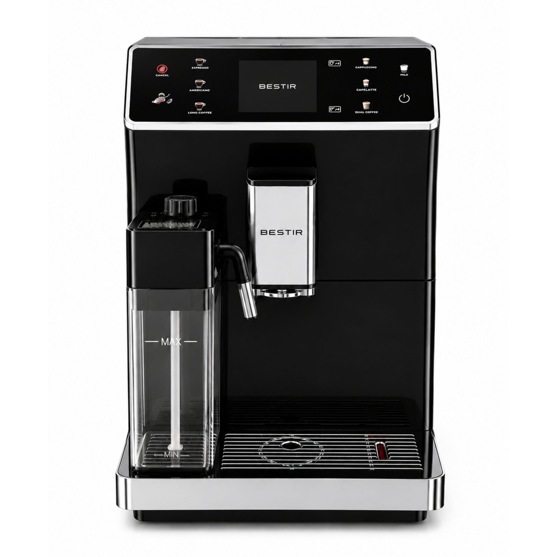Bestir BM20 compact commercial coffee machine with automatic fresh milk system and decaf chute