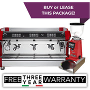 Red Biepi MC-1 3 group commercial espresso machine package with Remidag RMD64 PRO grinder and knock-out drawer – buy or lease