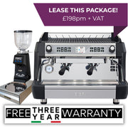 Black Biepi MC-1 Barista Pro 2 group commercial espresso machine package with Remidag grinder and knock-out drawer