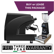 Black Biepi MC-1 Barista Pro 3 group commercial espresso machine package with Remidag RMD64 PRO grinder and knock-out drawer