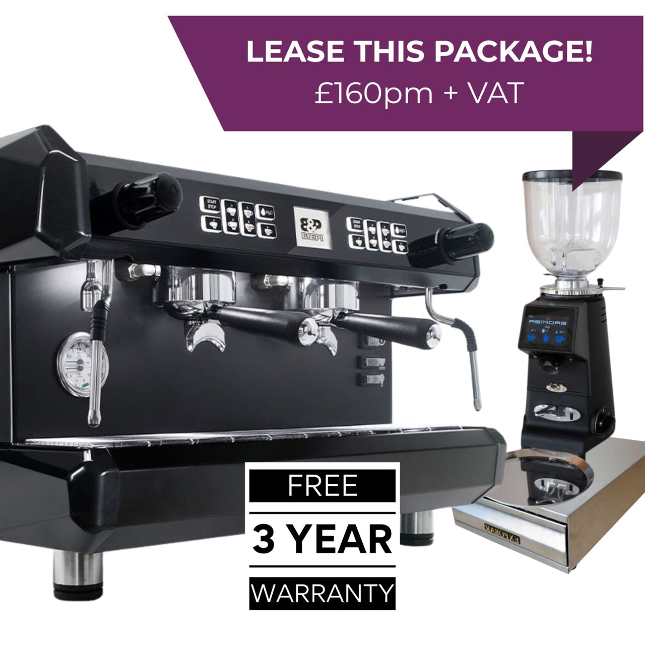 Barista espresso machine package with Biepi MC-E PRO, Remidag grinder and 3-year warranty – perfect for UK cafés and restaurants