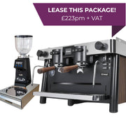 Biepi Uptown PRO 2 group commercial espresso machine package with Remidag RMD64 PRO grinder and knock-out drawer
