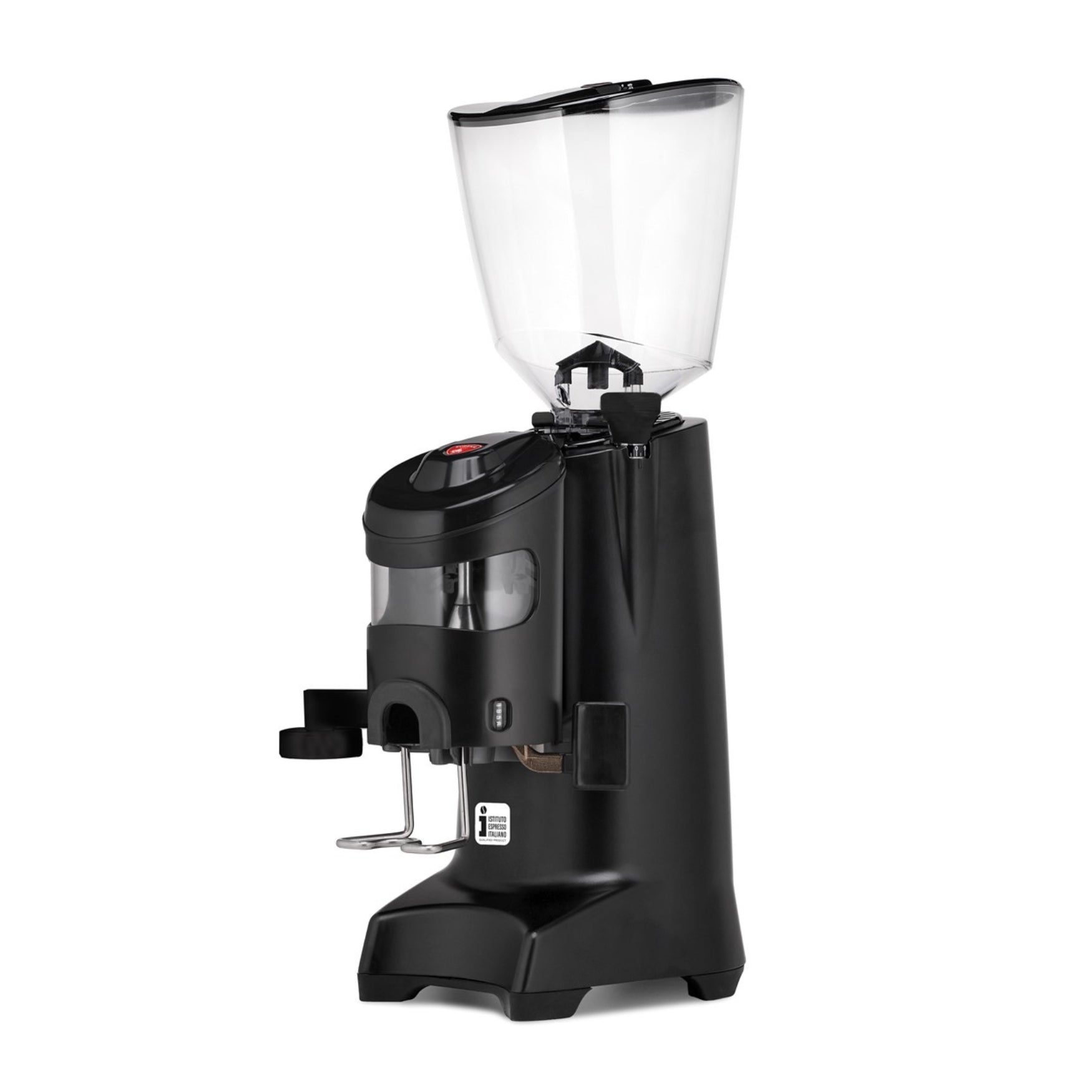 Black Eureka Olympus K 75mm flat burr black commercial coffee grinder – available to buy or lease from StafCo UK.