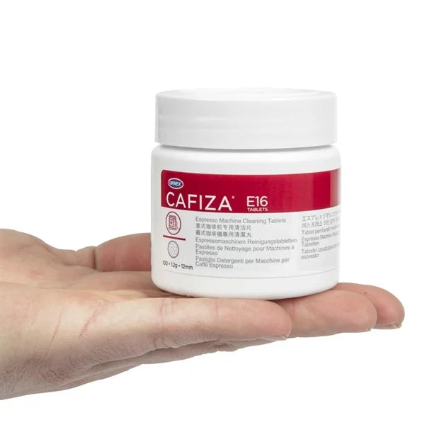 Urnex Cafiza E16 compact cleaning tablets for espresso machines and bean-to-cup systems