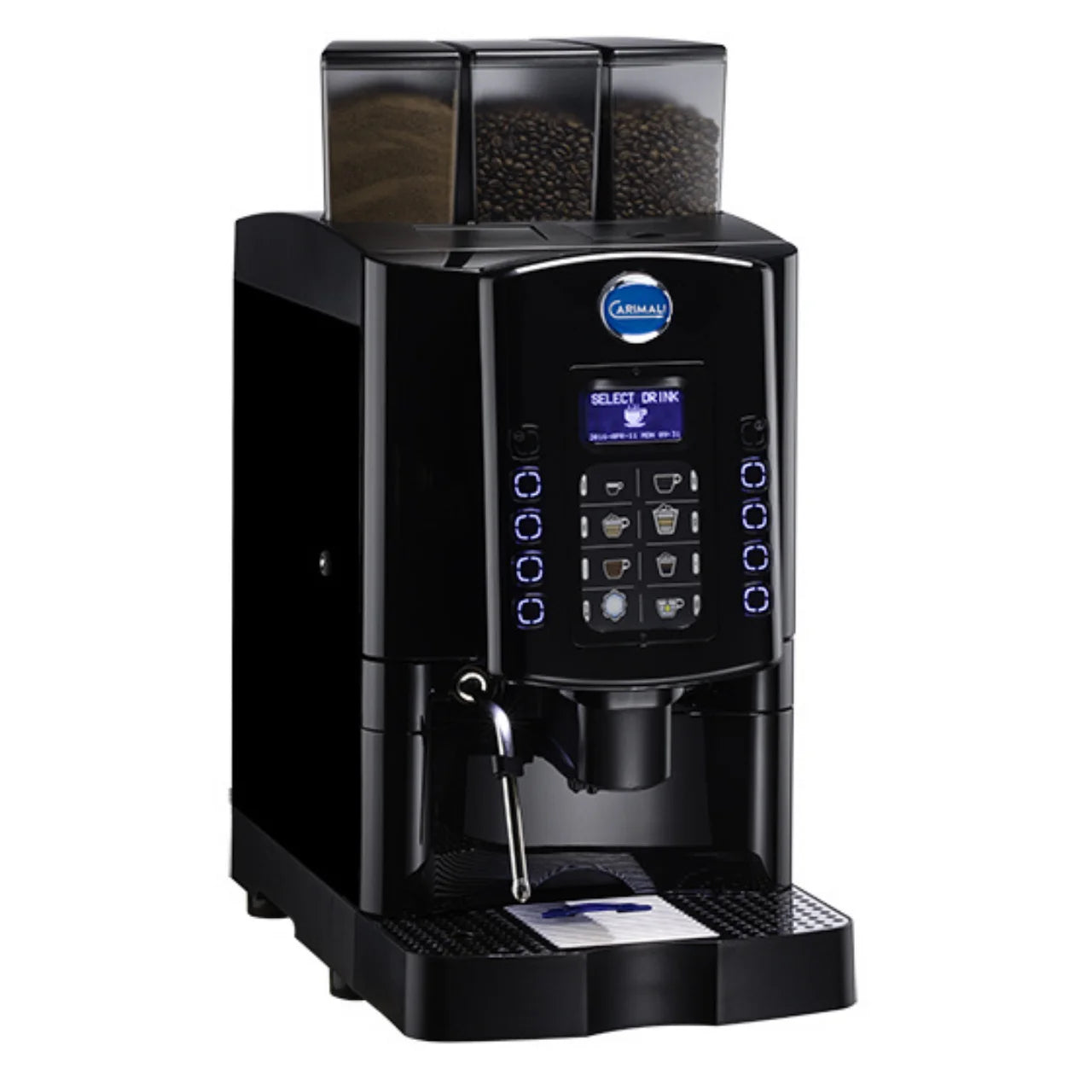 self-serve Carimali Armonia Soft bean-to-cup machine with soluble milk for offices and hotels