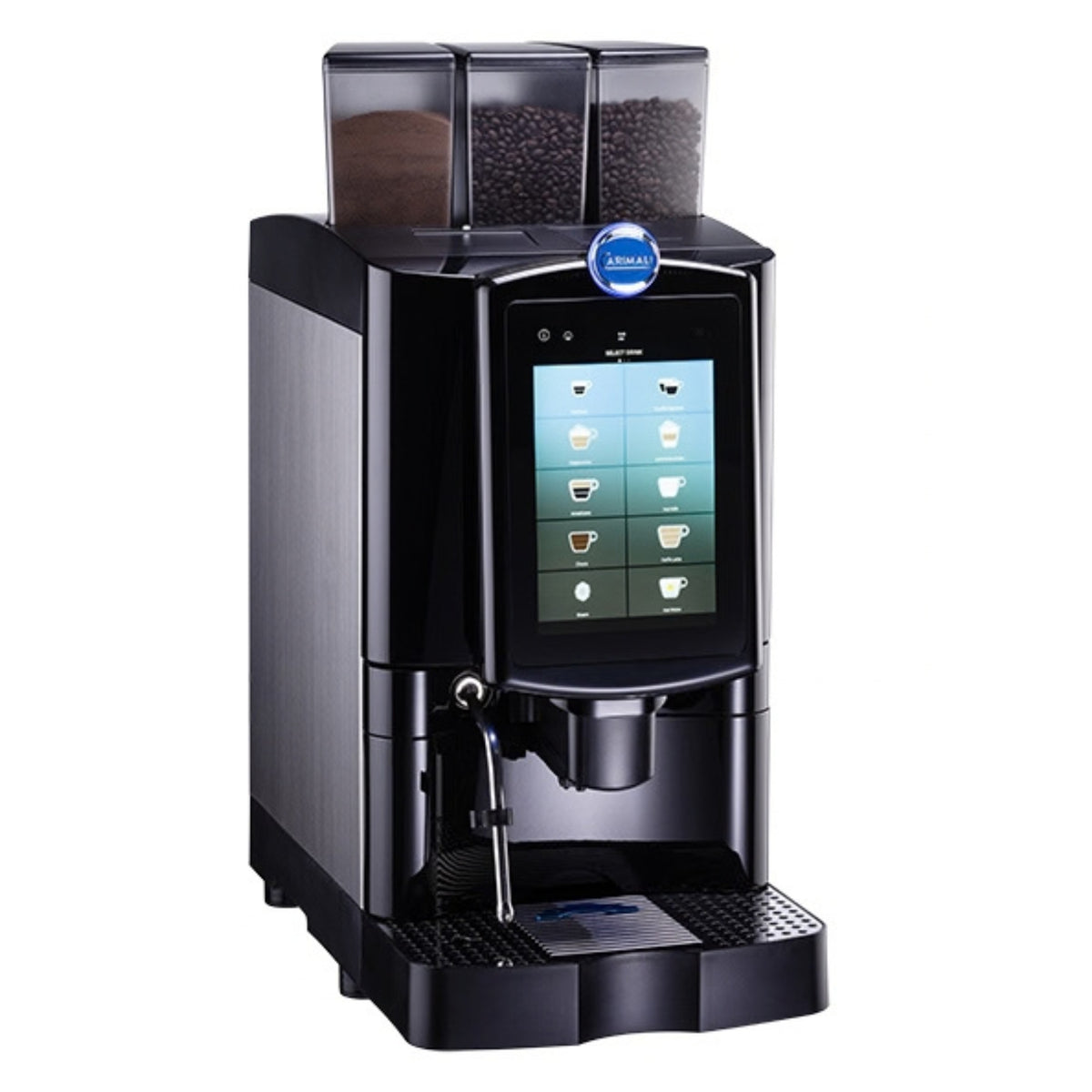 Black Carimali Armonia Ultra commercial fresh milk bean-to-cup coffee machine