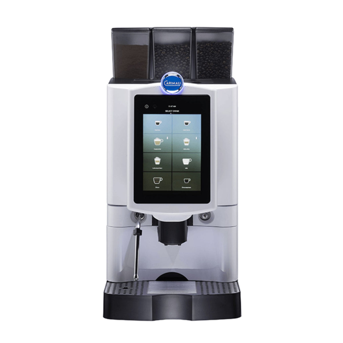 White Carimali Armonia Ultra Easy soluble milk self-service bean-to-cup coffee machine