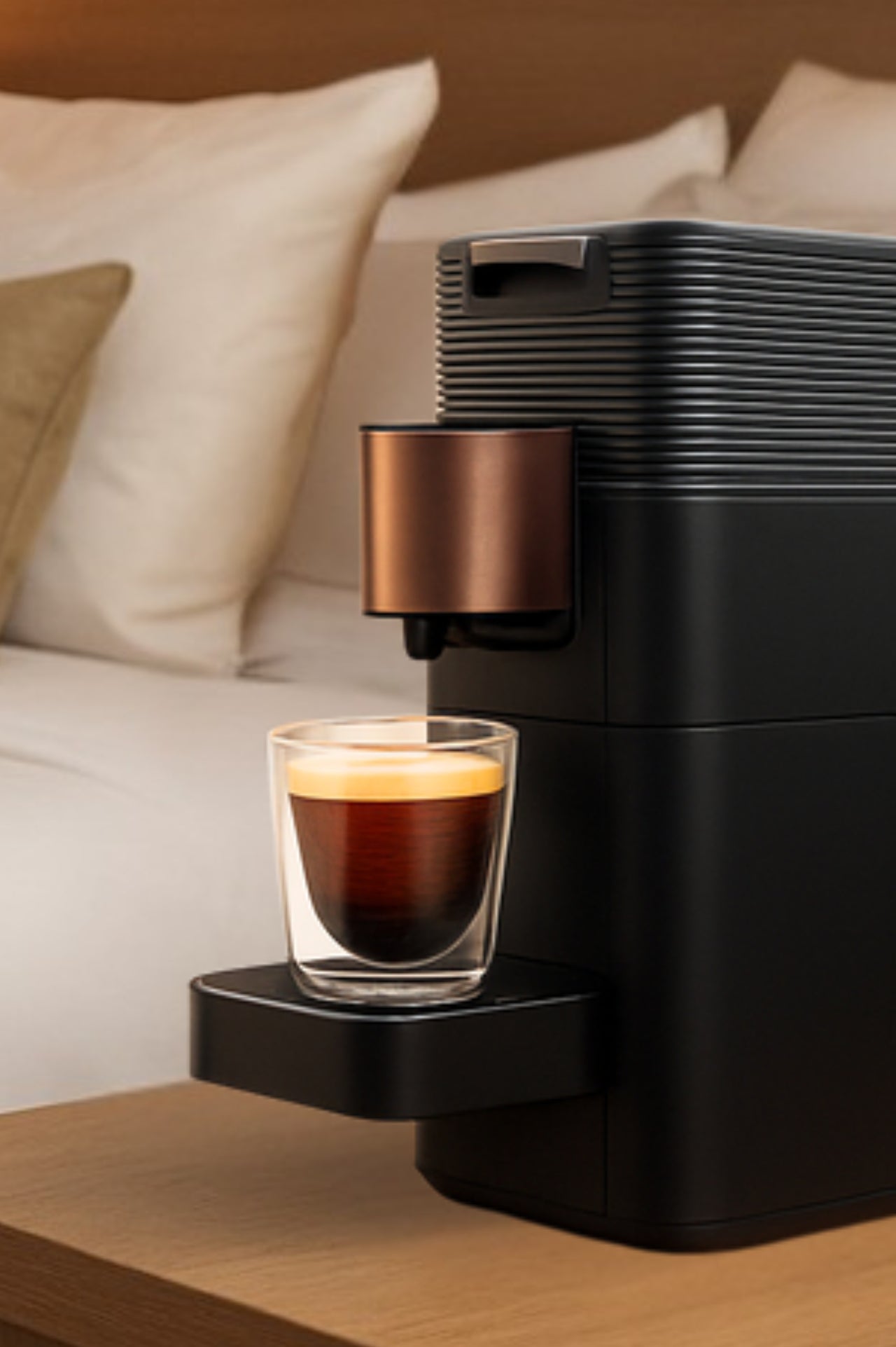 K-Fee coffee machine with Espresto capsules for hotel rooms, offices, meeting rooms and hospitality use.