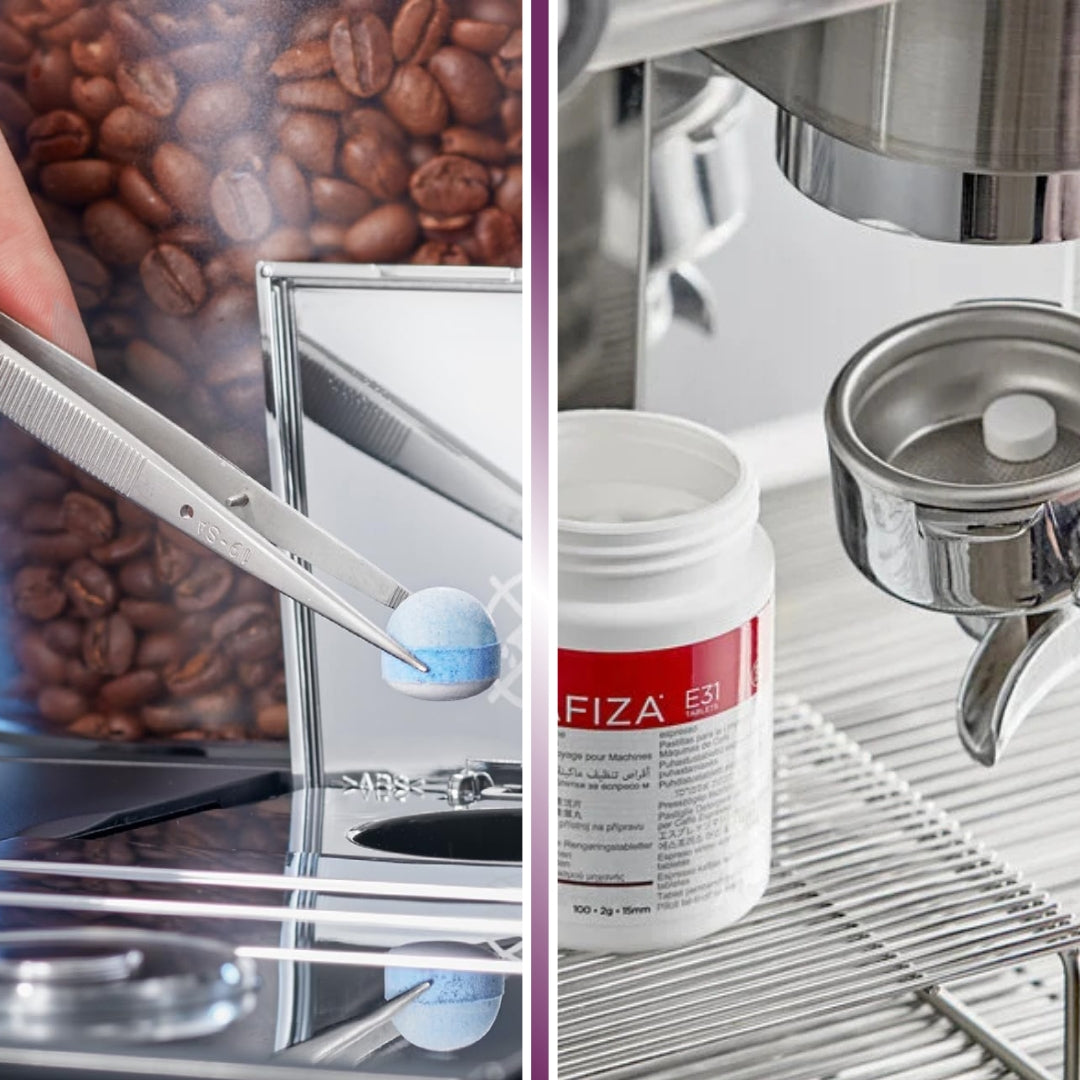 Coffee machine cleaning tablets and powders for bean-to-cup and traditional espresso machines.