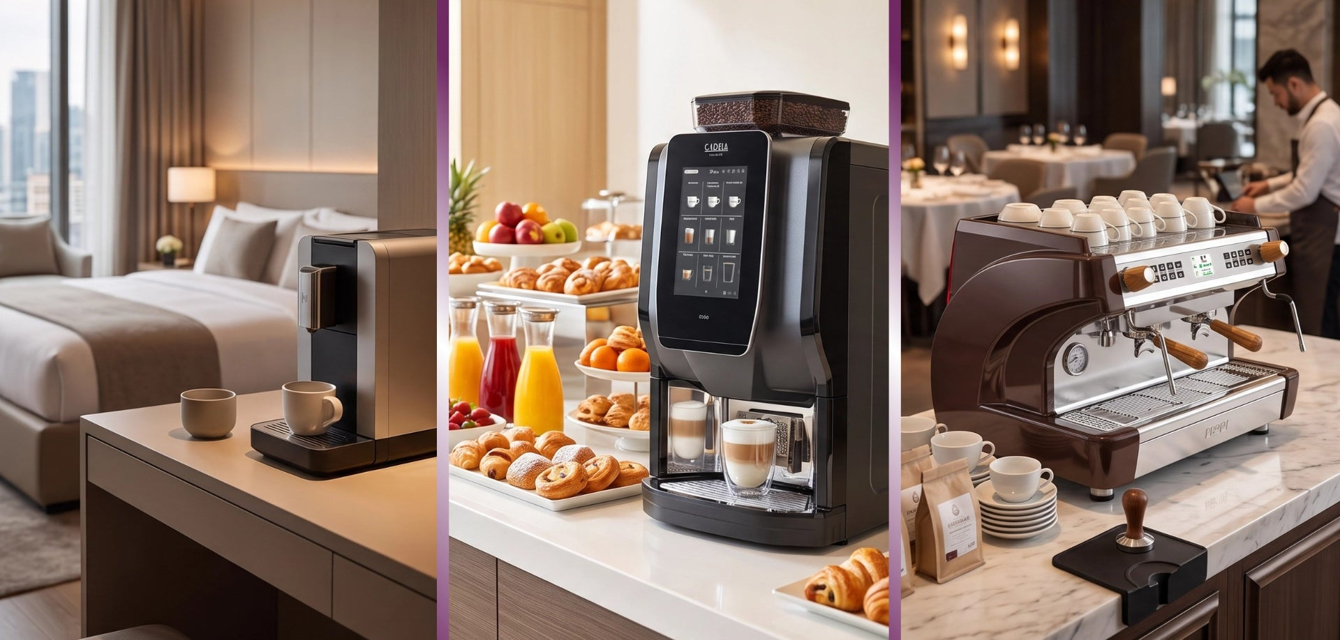 Commercial coffee machines for hotel restaurants, breakfast areas, guest rooms and conferences