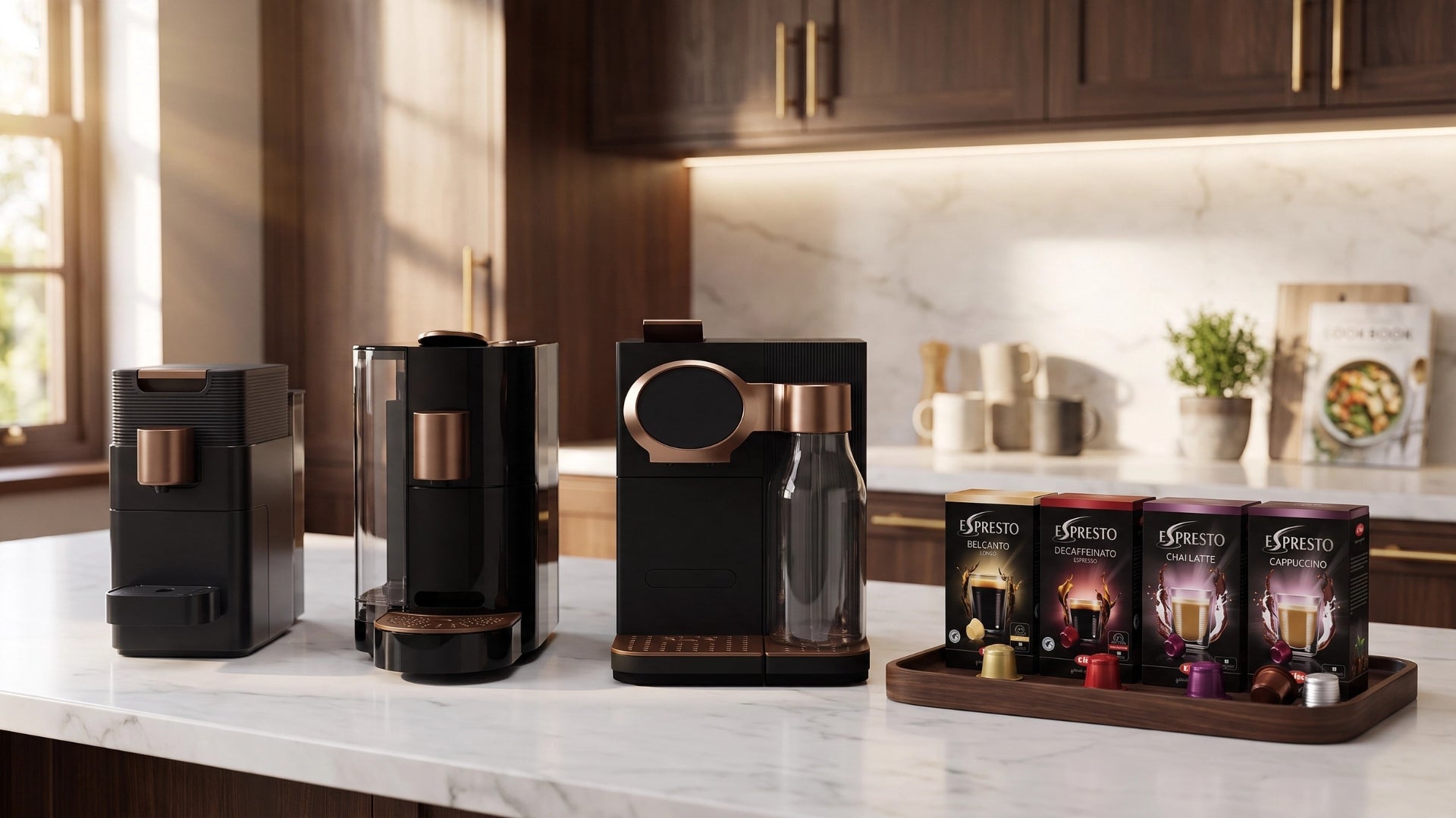 Buy or lease compact capsule coffee machine with coffee capsules or pods for homes or hotel guest-rooms.