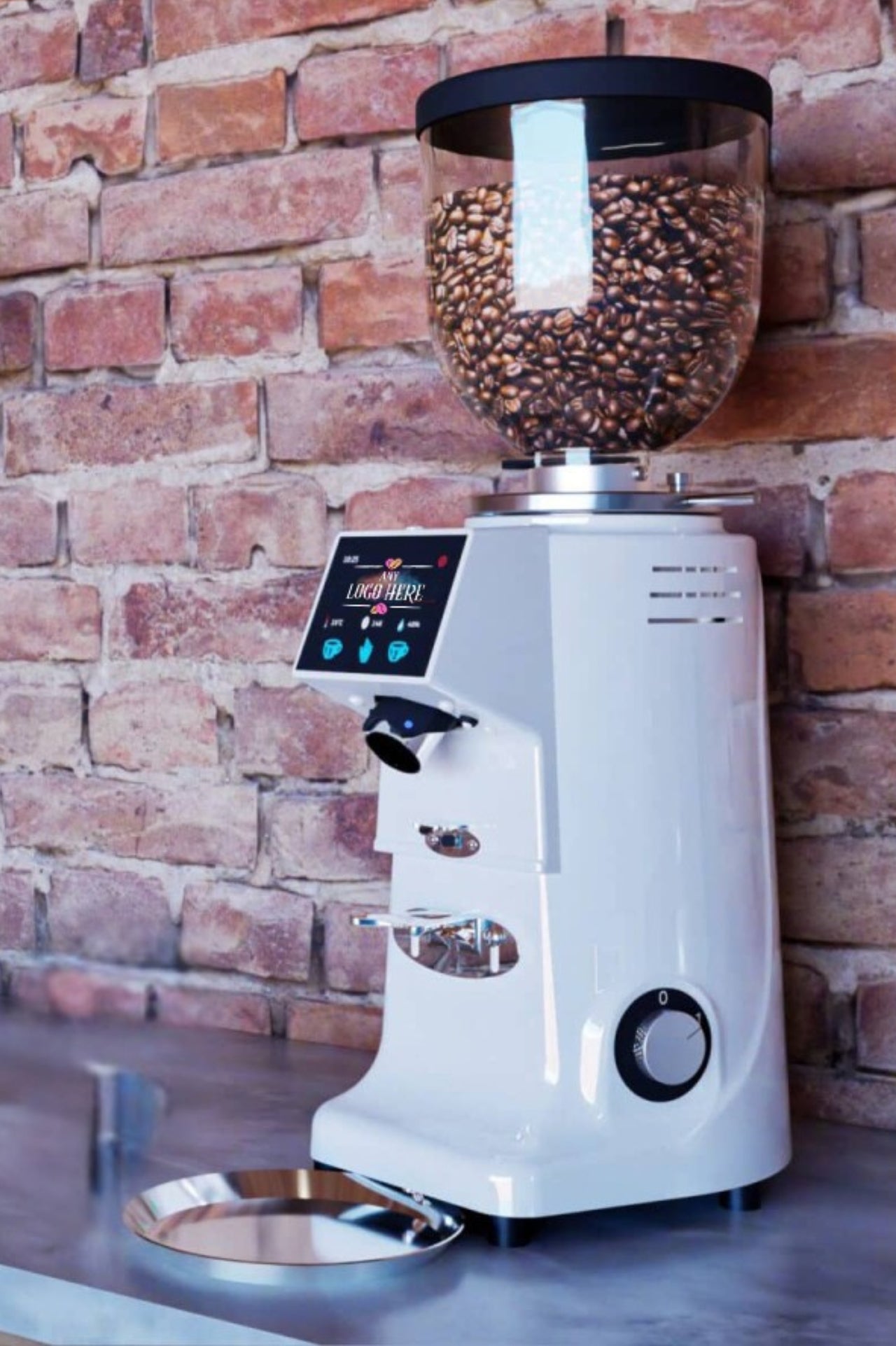 Traditional commercial espresso machine with professional coffee grinder for a café or coffee shop.