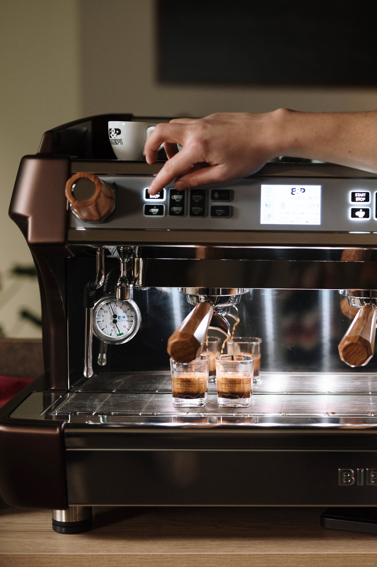 Discounts on complete commercial espresso setups with traditional coffee machine, professional grinder and under-machine waste drawer.
