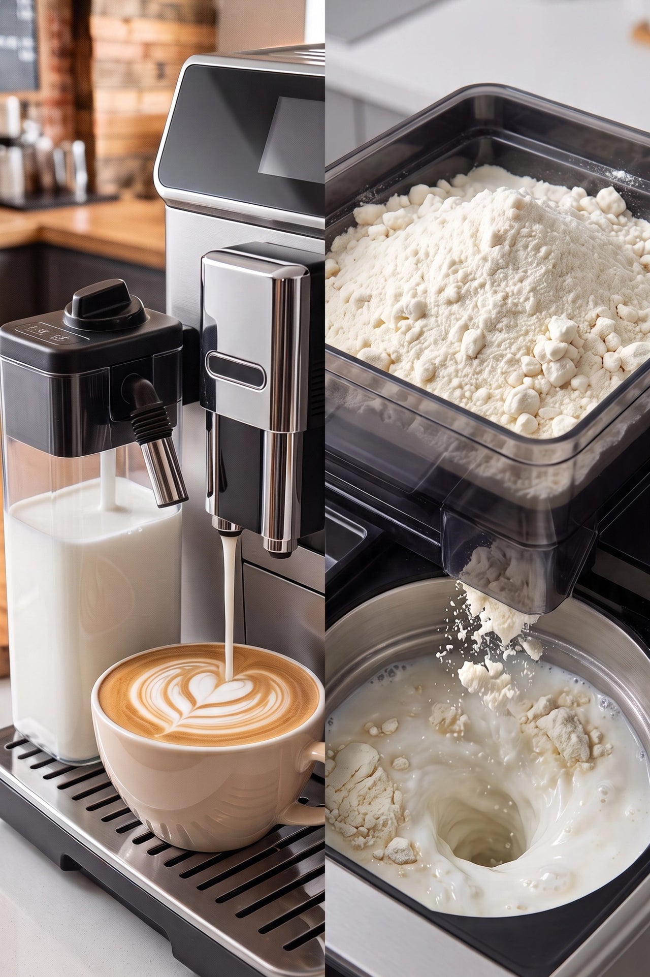 Fresh milk and soluble milk bean-to-cup coffee machines for office and workplace coffee setups.