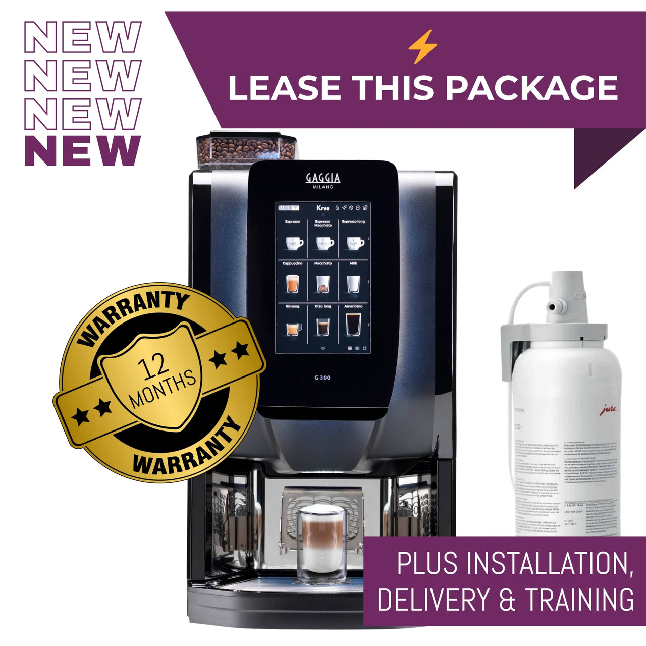 Gaggia G300 Krea soluble milk superautomatic bean-to-cup coffee machine package deal - Buy or Lease