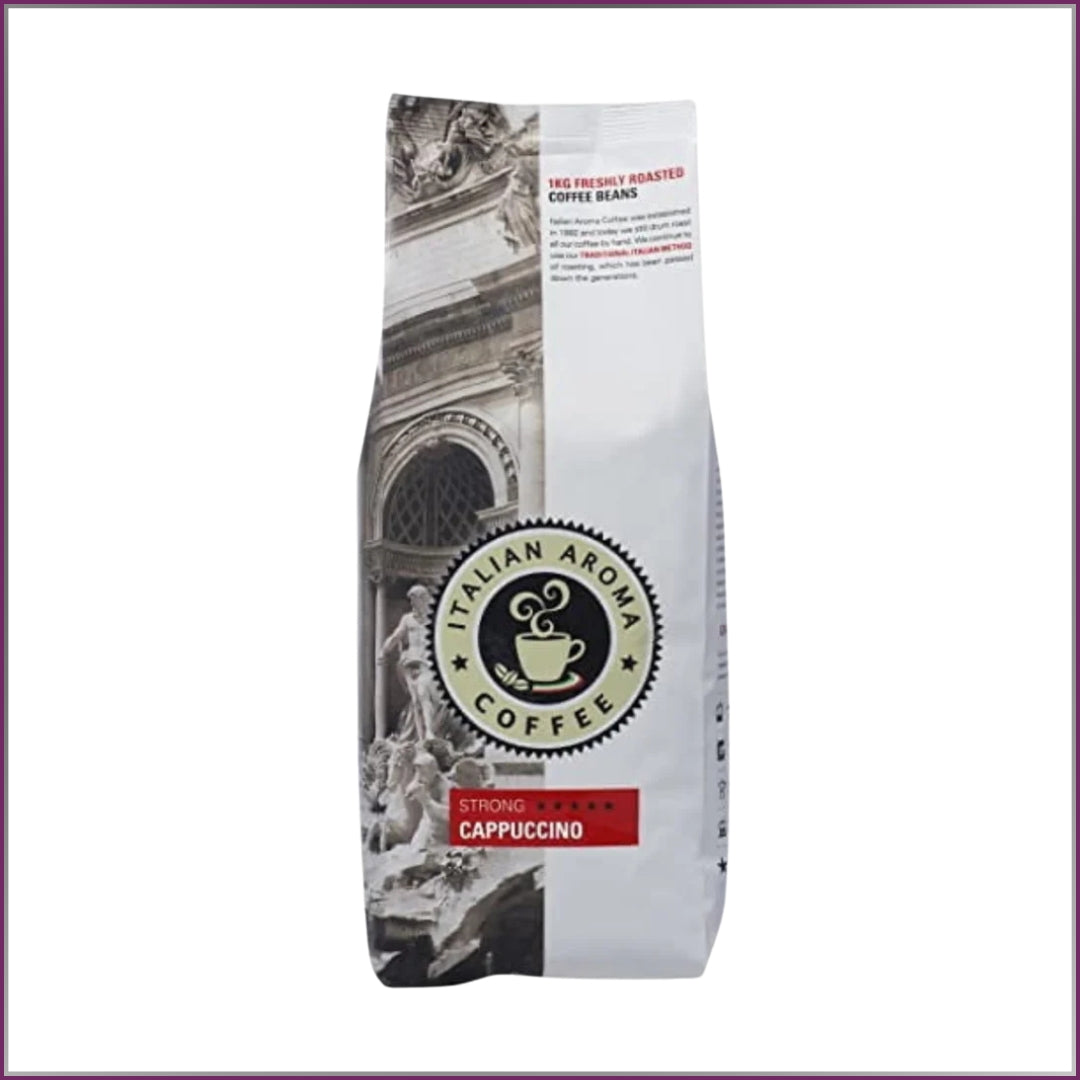 Italian Aroma Cappuccino coffee beans, a rich espresso blend for cappuccinos, lattes and flat whites.