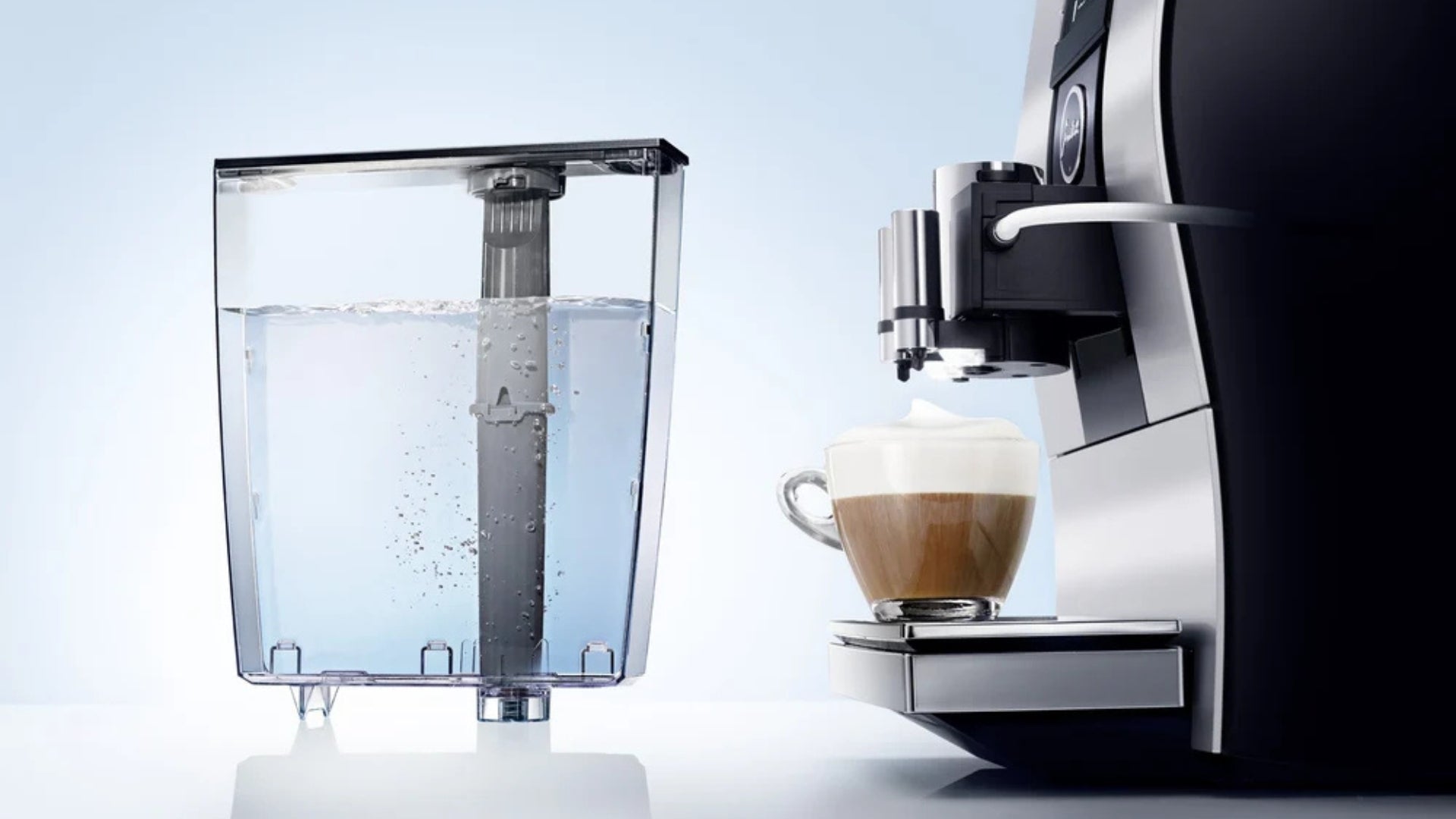JURA CLARIS tank filters compared with F-series external coffee machine water-filter cartridges.