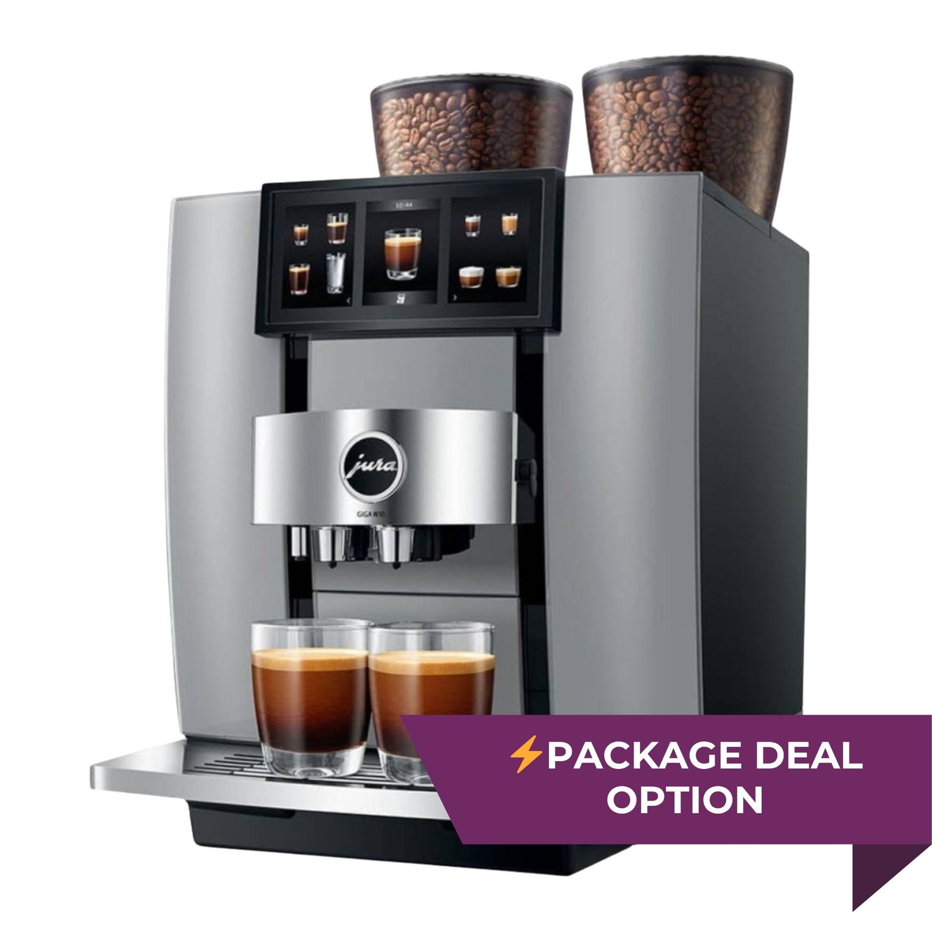 Buy or lease the JURA GIGA W10 Diamond Silver commercial bean-to-cup coffee machine package bundle deal