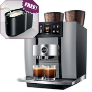 Jura GIGA W10 Diamond Silver coffee machine with free Jura 2.5L Cool Control milk fridge offer – extended until Christmas 2025, available from StafCo UK.