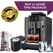 JURA W8 commercial bean-to-cup package for up to 50 drinks/day. Includes 1L milk fridge, cleaning kit, beans, installation, training and warranty. buy or lease