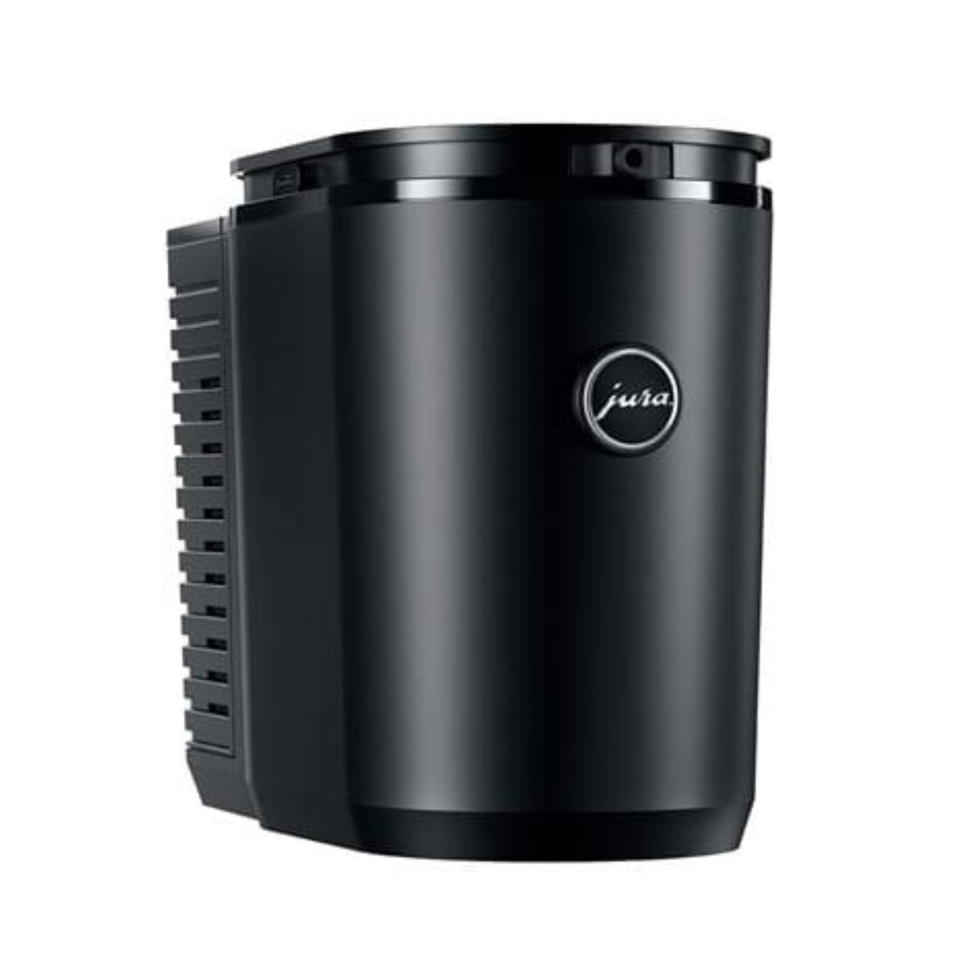 Jura Wireless Cool Control 2.5L milk cooler – front view showing sleek black design and stainless steel insert
