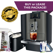 JURA X10c plumbed bean-to-cup coffee machine package with 2.5L milk fridge and accessories - buy or lease