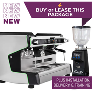Rancilio Classe 20 ASB Tall espresso machine package with black RMD64 grinder and knock out drawer - buy or lease