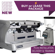 Rancilio Classe 5 CRONO Tall espresso machine package with RMD64 grinder and knock out drawer - in grey